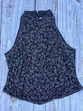 Papell Boutique Black Beaded Mock Neck Tank